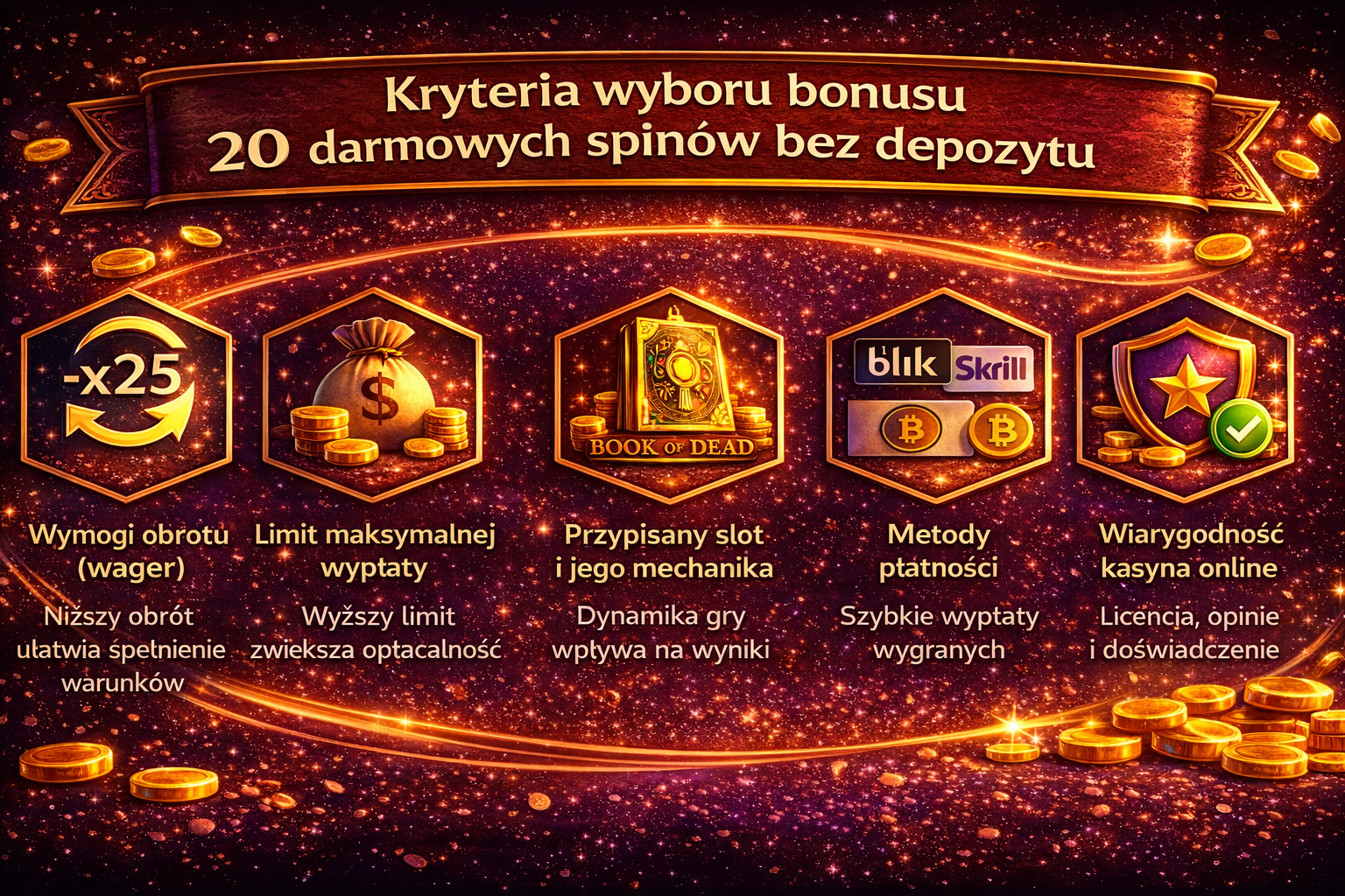 Kryteria wyboru bonusu 20 darmowych spinów
