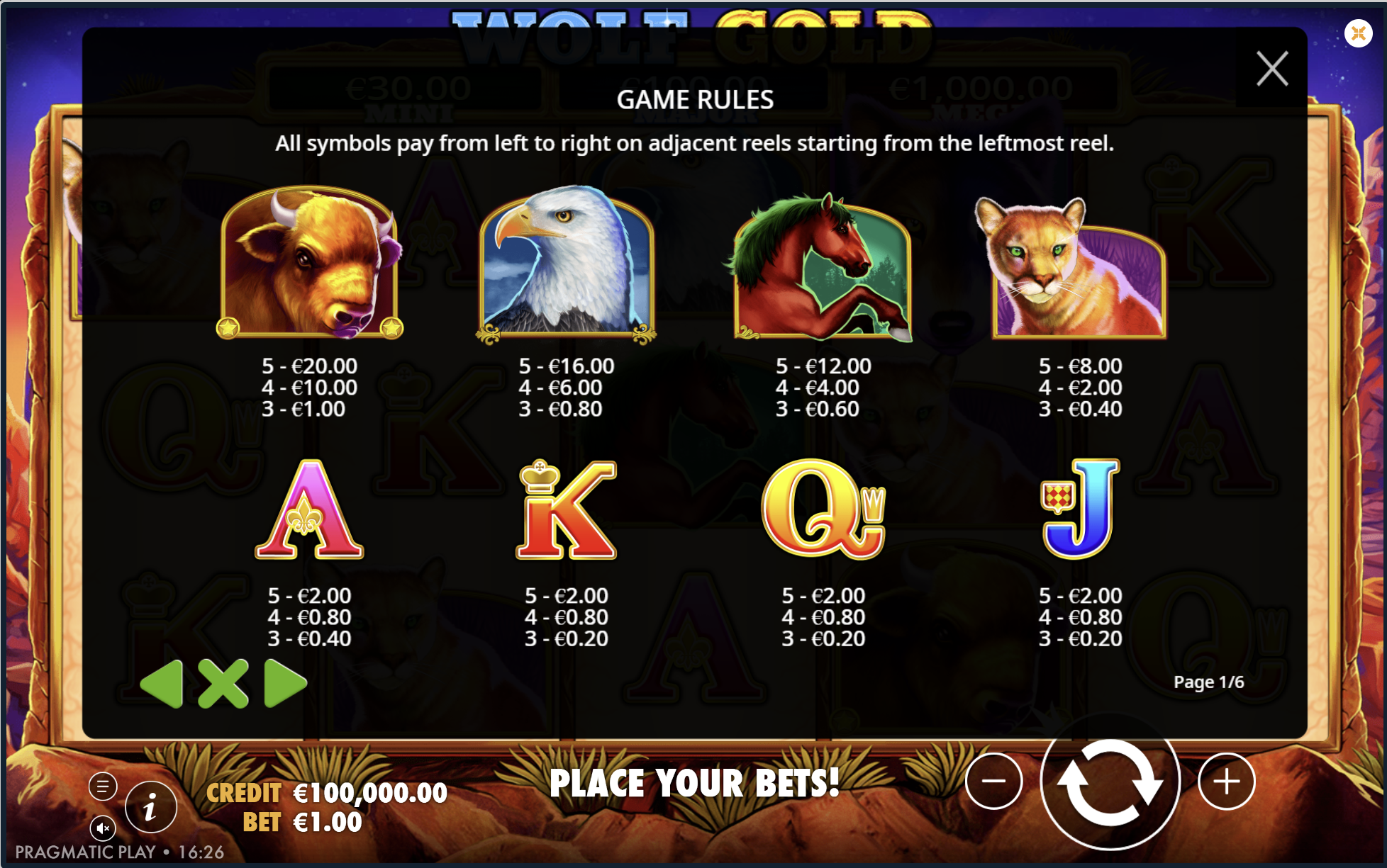 Wolf Gold Kombinacje gry